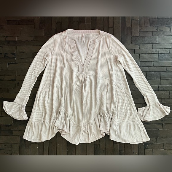 FREE PEOPLE OATMEAL OLIVIA HENLEY WAFFLE TUNIC TOP - Picture 6 of 9